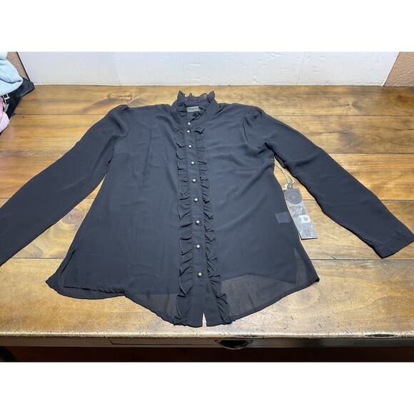Double D Ranch Ruffled Tuxedo Button-Up Long Sleeve Blouse Medium NWT - Picture 1 of 15